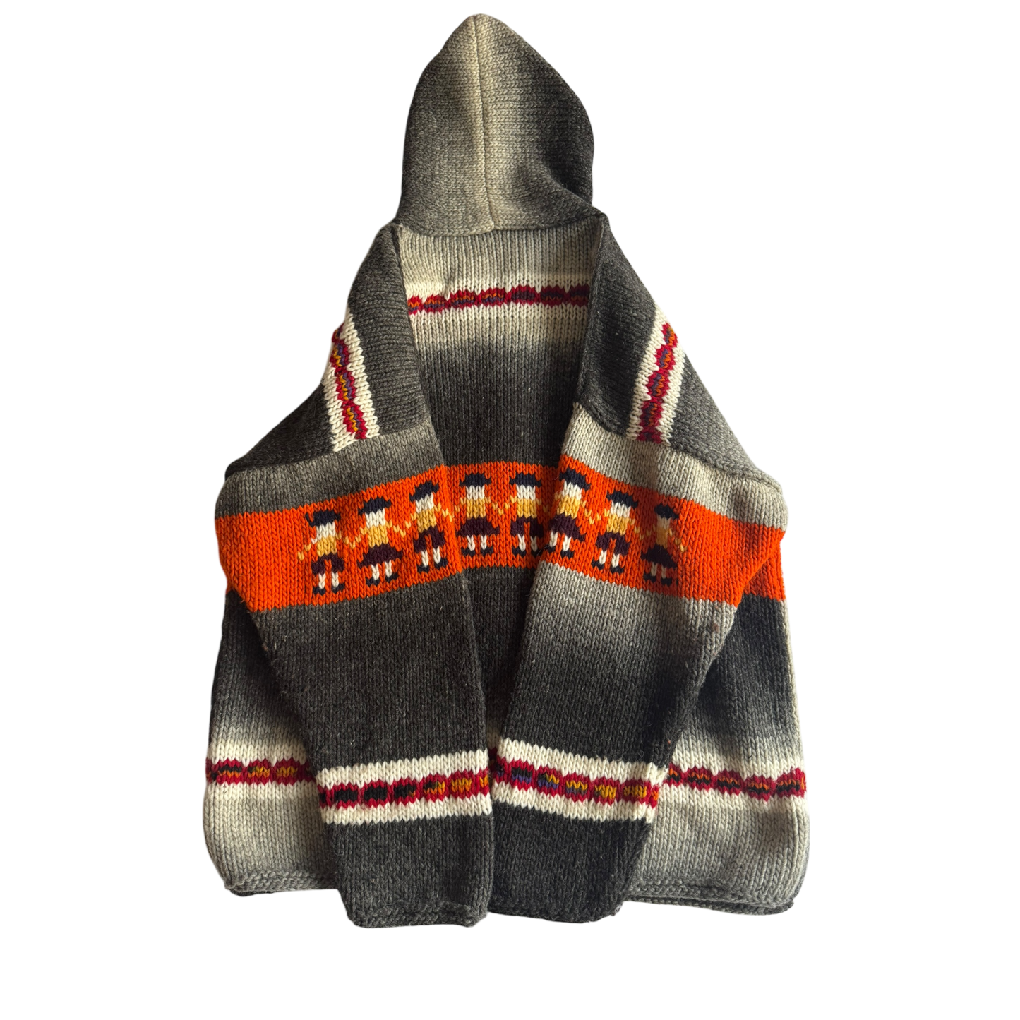 🧶 Hoodie Vintage Bărbați Tricotat din Lână cu Print Grafic – Aprox. L