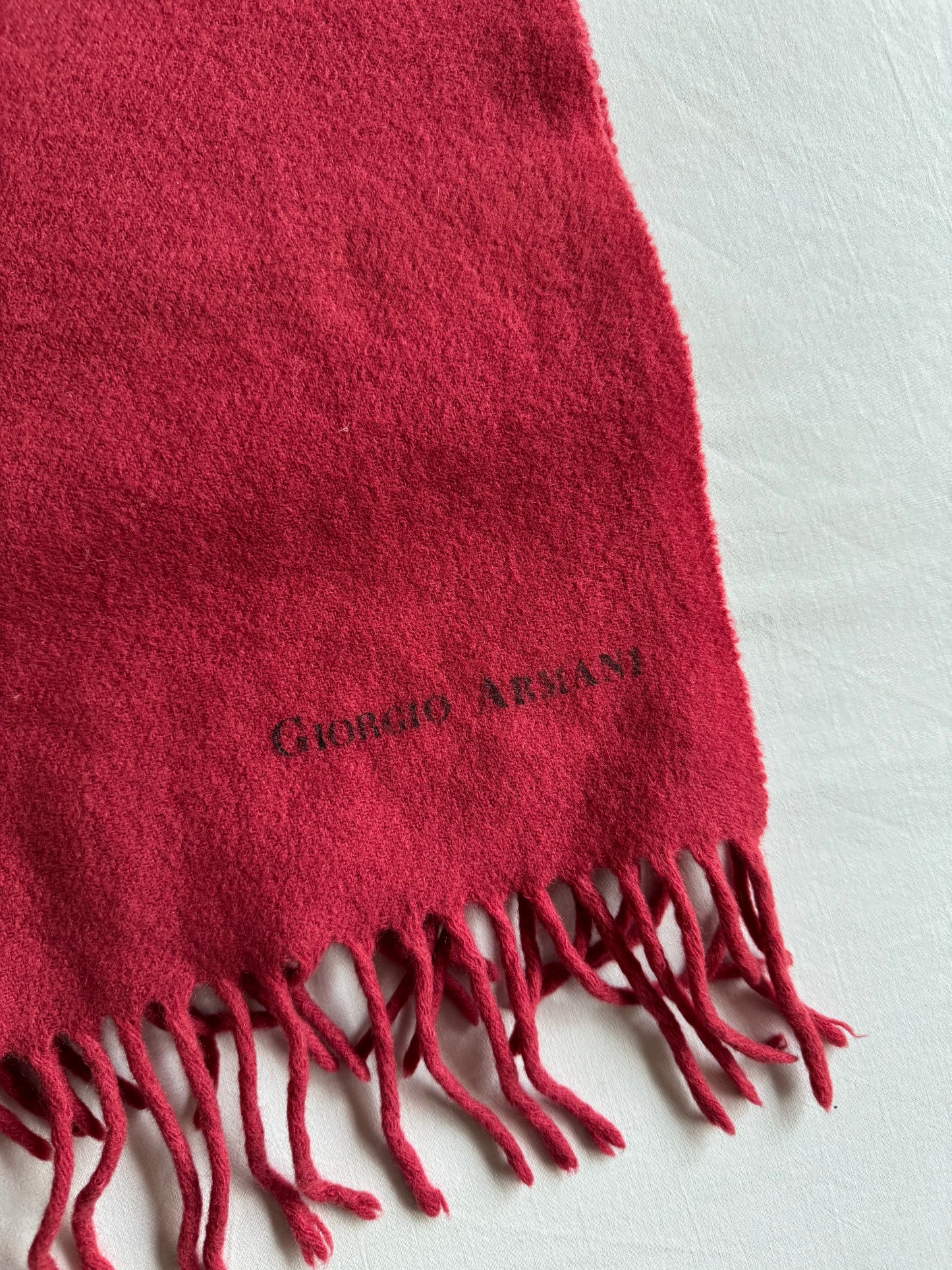 🧣 Fular Vintage Giorgio Armani / Lână naturală Burgundy (Anii ’80)