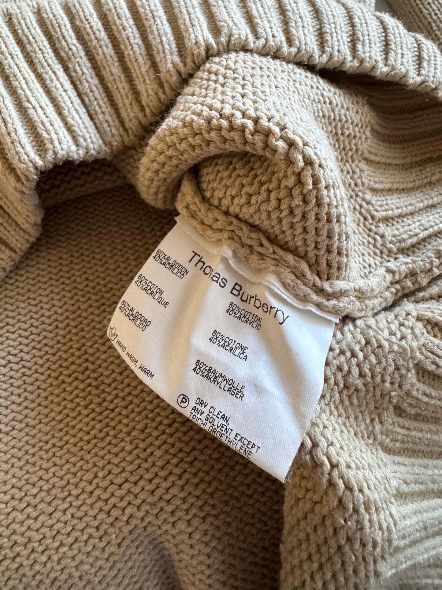 🧶 Pulover vintage Thomas Burberry – crem – Made in Spain – mărimea M