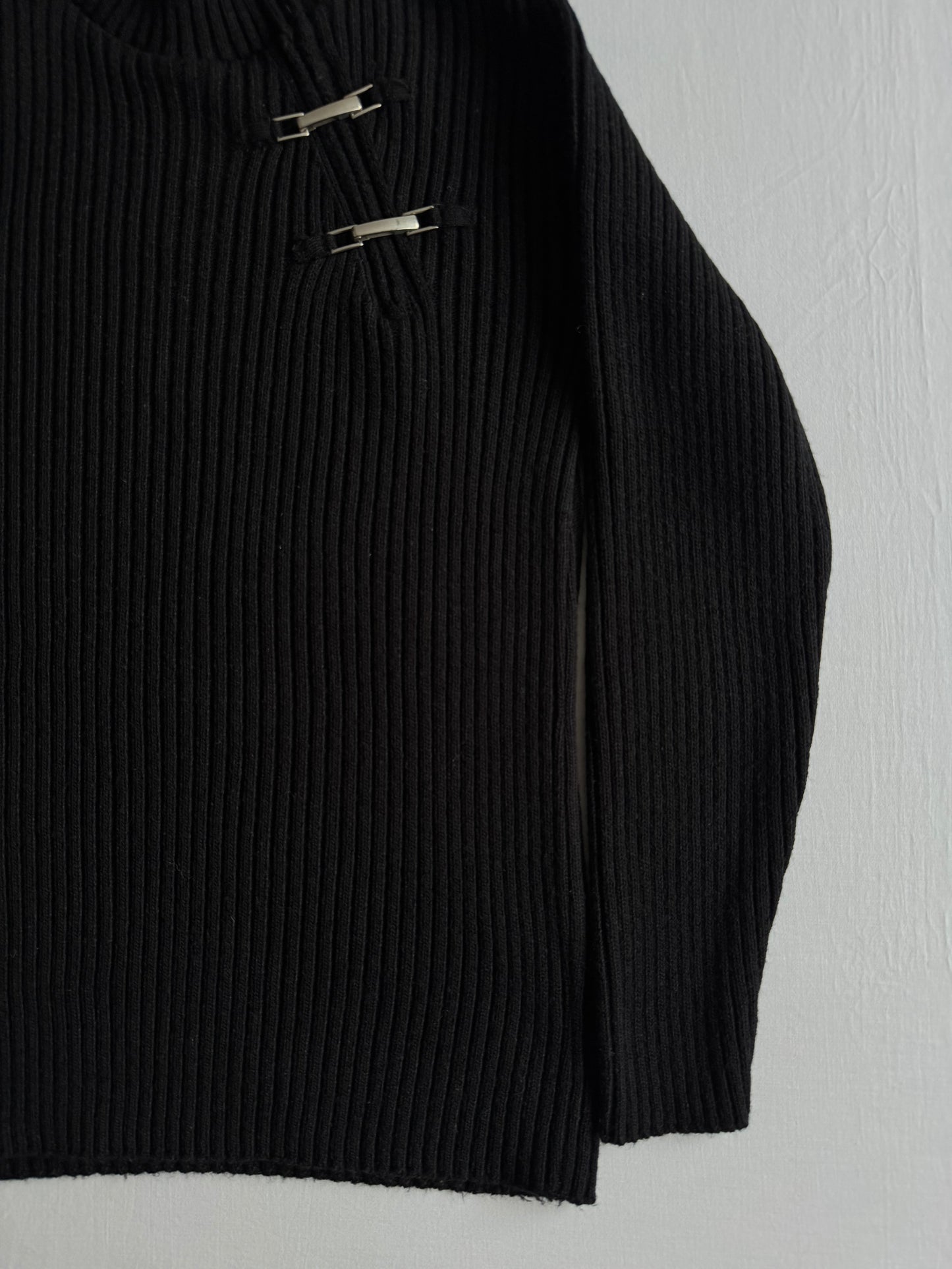 🧶 Pulover Y2K Bărbați Negru din Blend de Lână cu Fermoar Diagonal – M