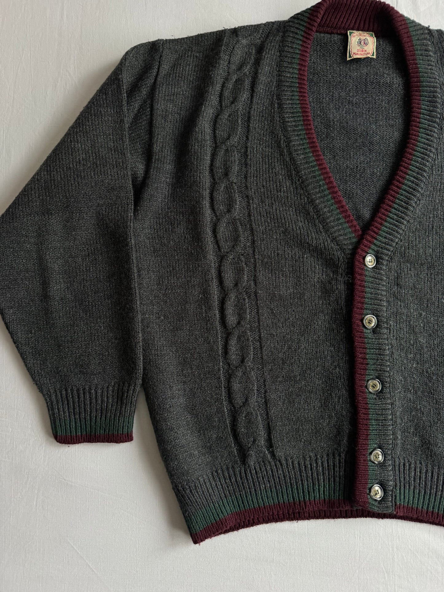 🧶 Cardigan Vintage Bărbați Gri Cable Knit – M