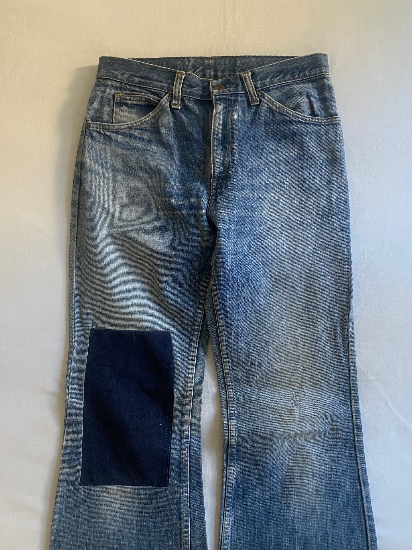 70's Vintage Levi's Orange Tab Light Wash Repaired Flared Jeans