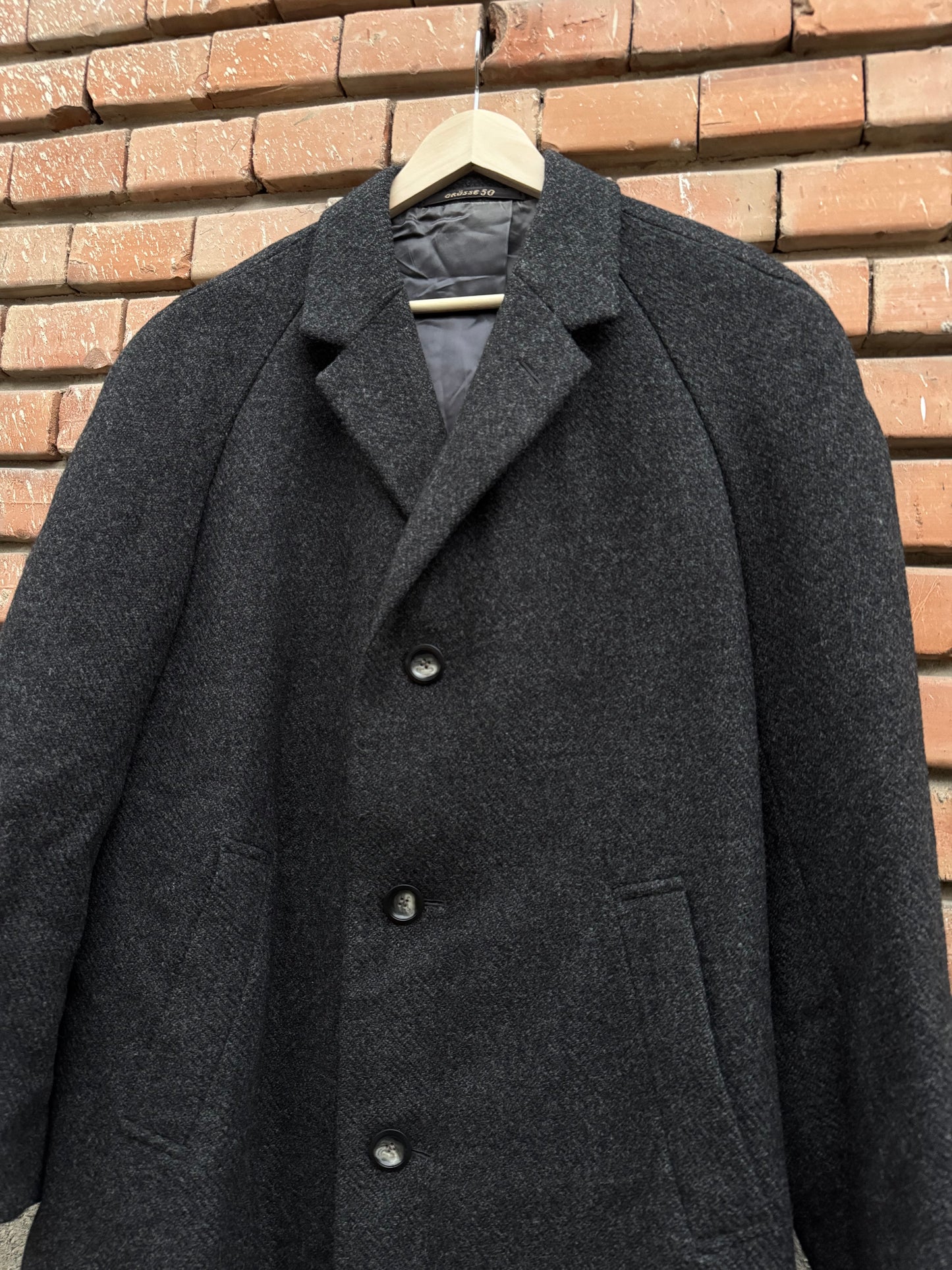 🐑 🐪 Palton Vintage Bărbați Gri Închis din Lână Nouă și Păr de Cămilă – 50 (L)