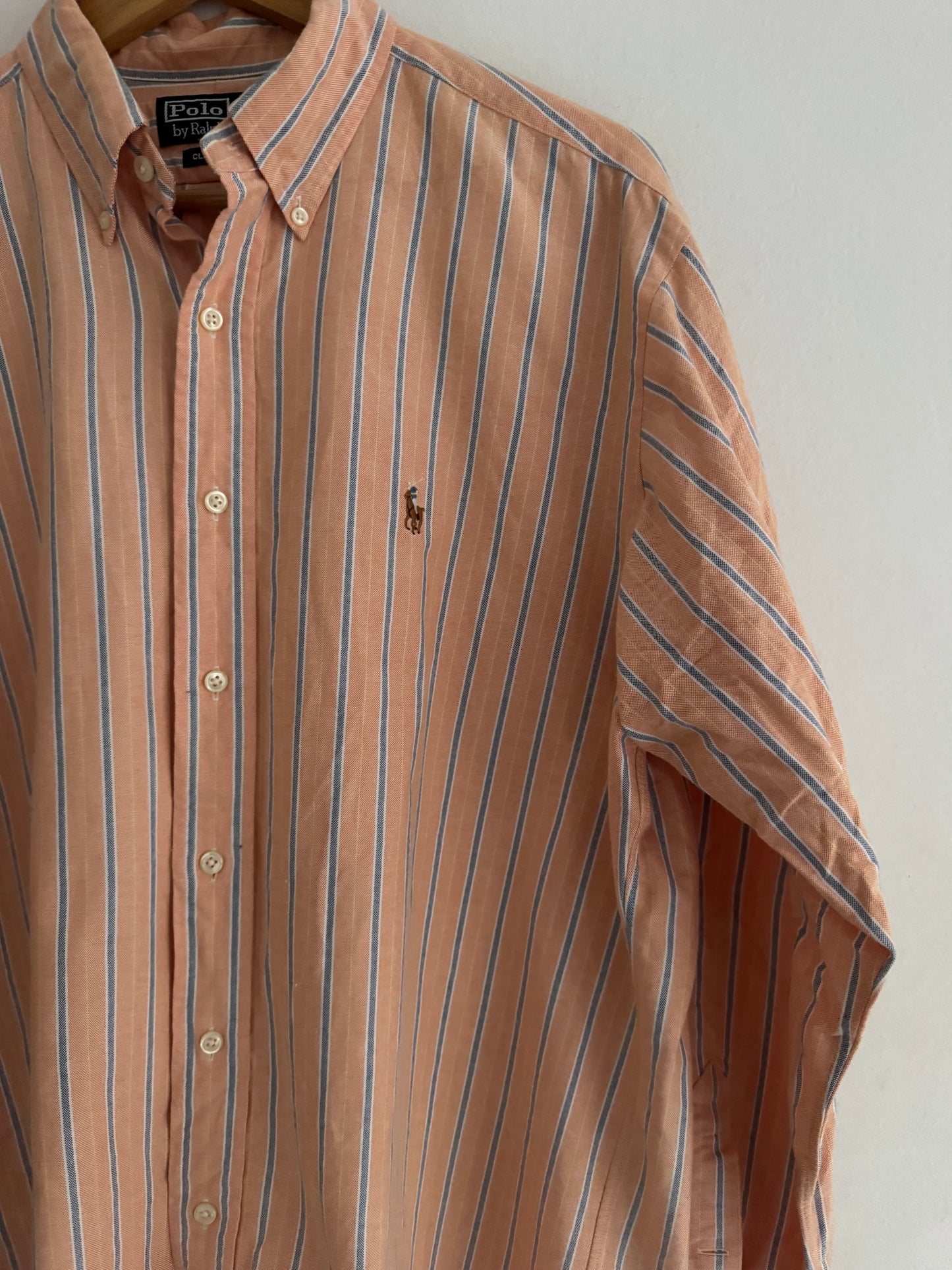 👔 Cămașă vintage Ralph Lauren în dungi somon (Mărime L)