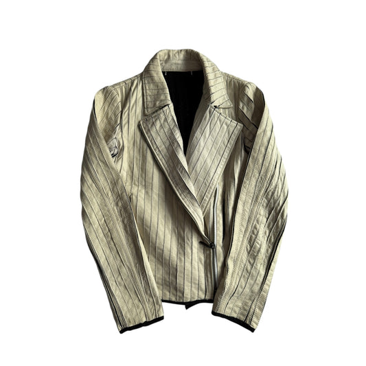 🏍️ Jachetă Biker Y2K Stefanel din Piele de Oaie Alb Natur – EU 36 (S Damă)