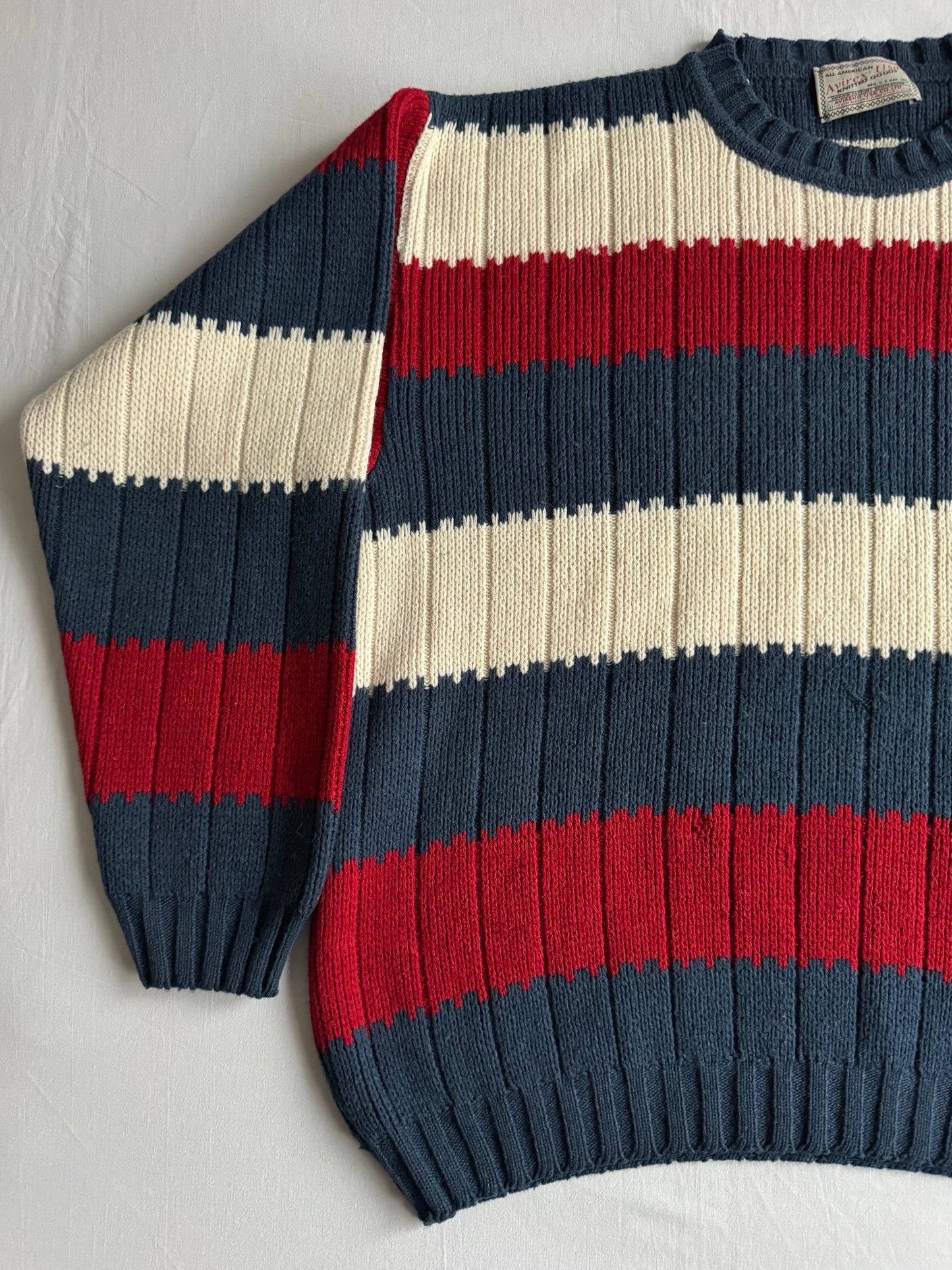 🧶 Pulover Vintage Bărbați Avirex cu Dungi – L