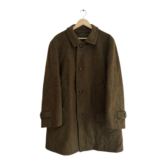 🧥 Palton Vintage Bărbați Verde Închis din Lână Virgină Texturată – L