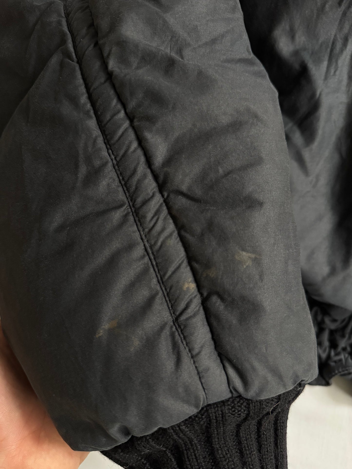 ⛷️ Geacă vintage Jet Set din puf natural cu guler din blană de raton – Made in Italy – mărime L