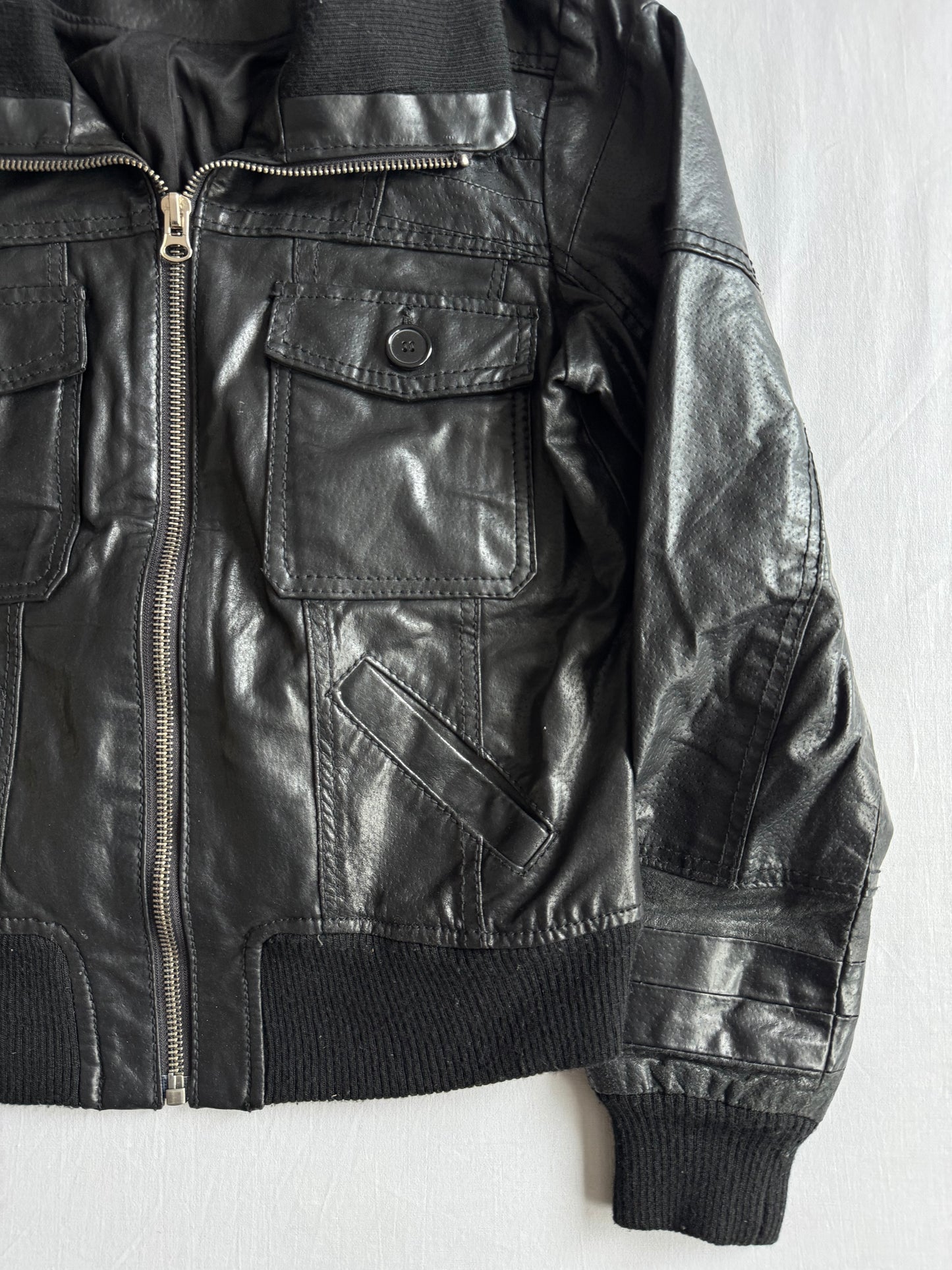 🐽 Geacă Y2K Damă din Piele de Porc Neagră – L