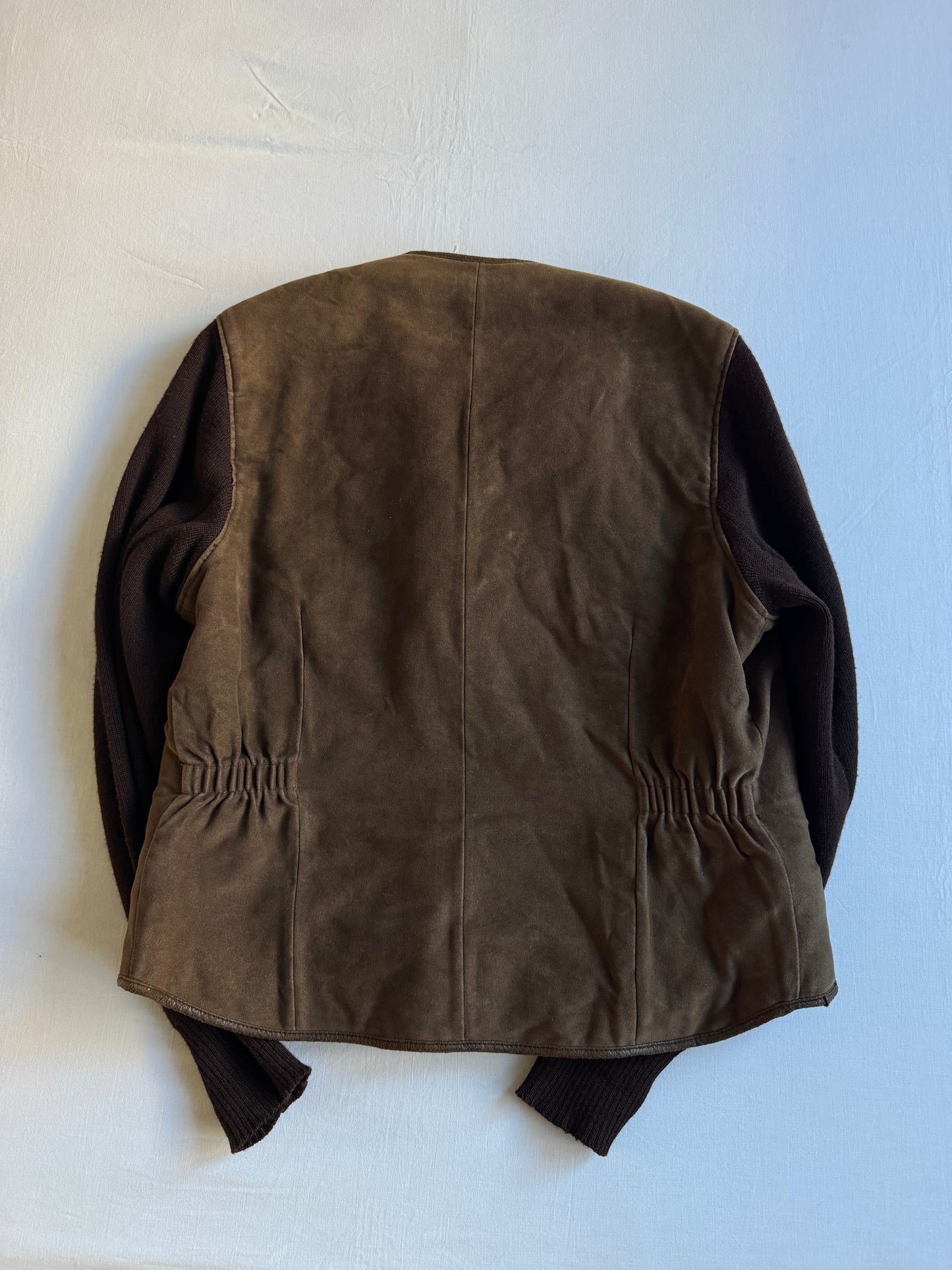 🐑 Cardigan Vintage Maro Închis cu Căptușeală Shearling Natural și Mâneci din Lână – M / L (50)