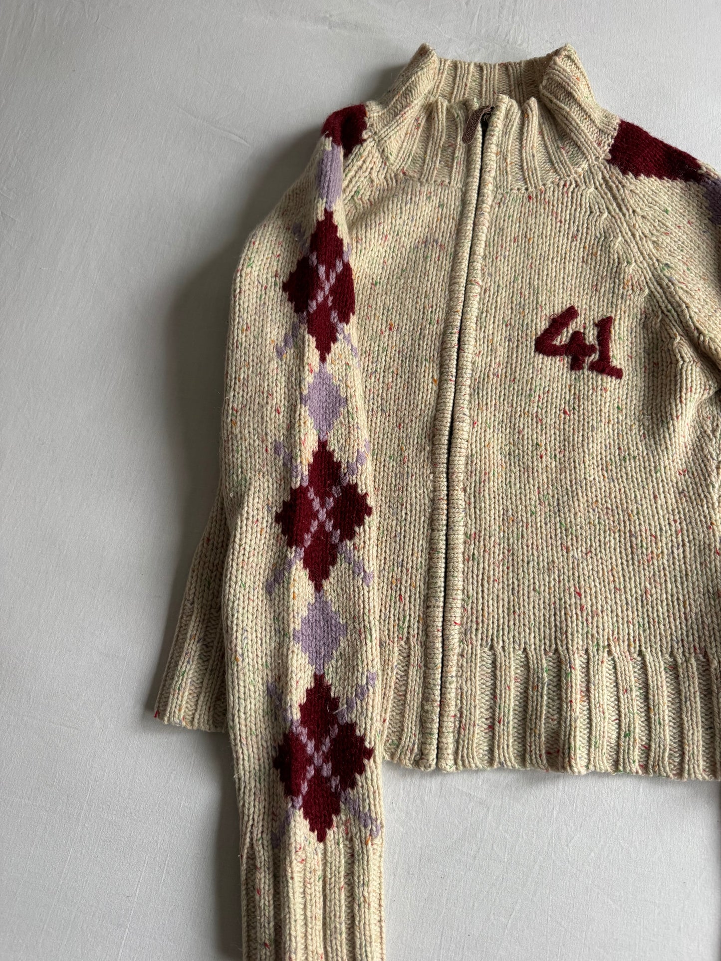 🧶 Pulover Y2K Damă din Blend de Lână cu Mâneci Argyle – aprox. S / M