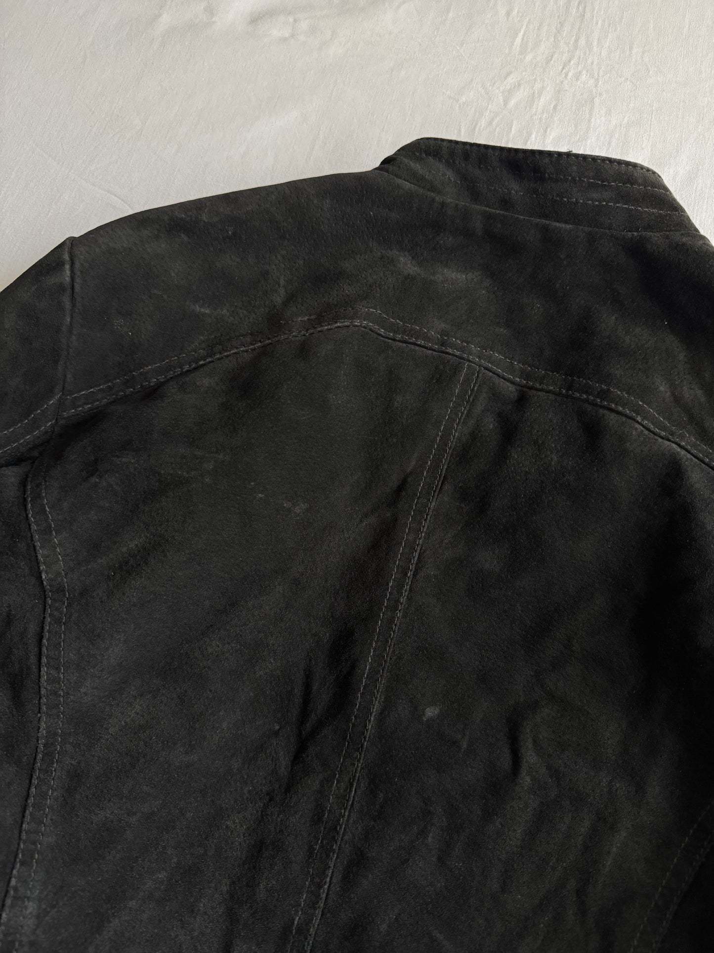 🐽 Geacă Y2K Damă din Piele Suede de Porc Neagră – L