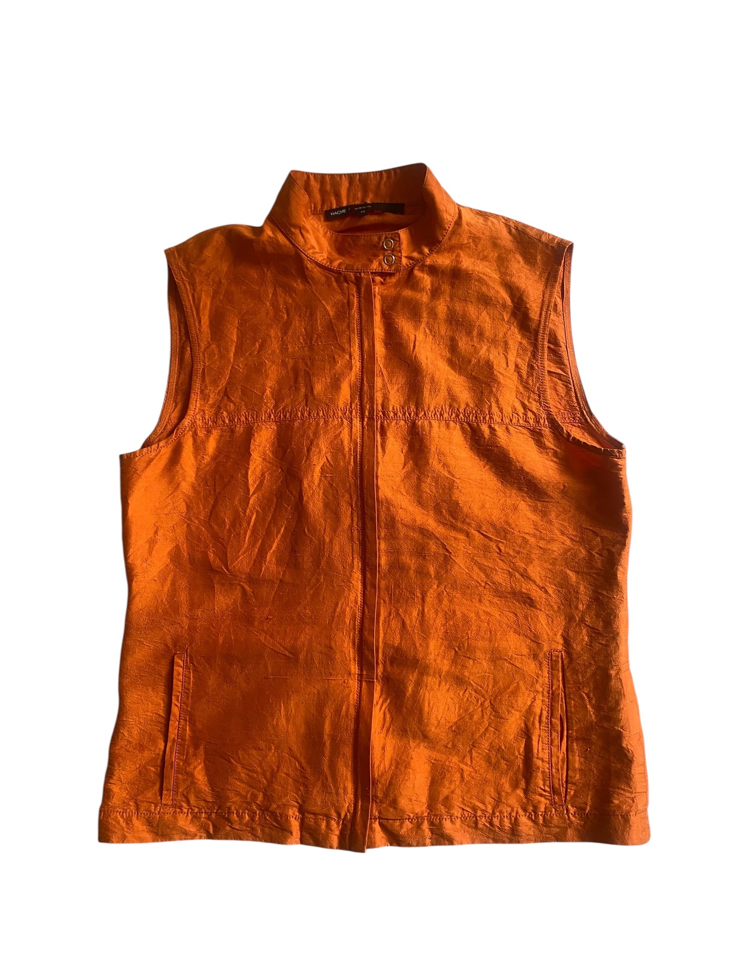🍊 Top/Vest Y2K din Mătase Portocalie – Femei S/M – Made in Italy, Stil Archive