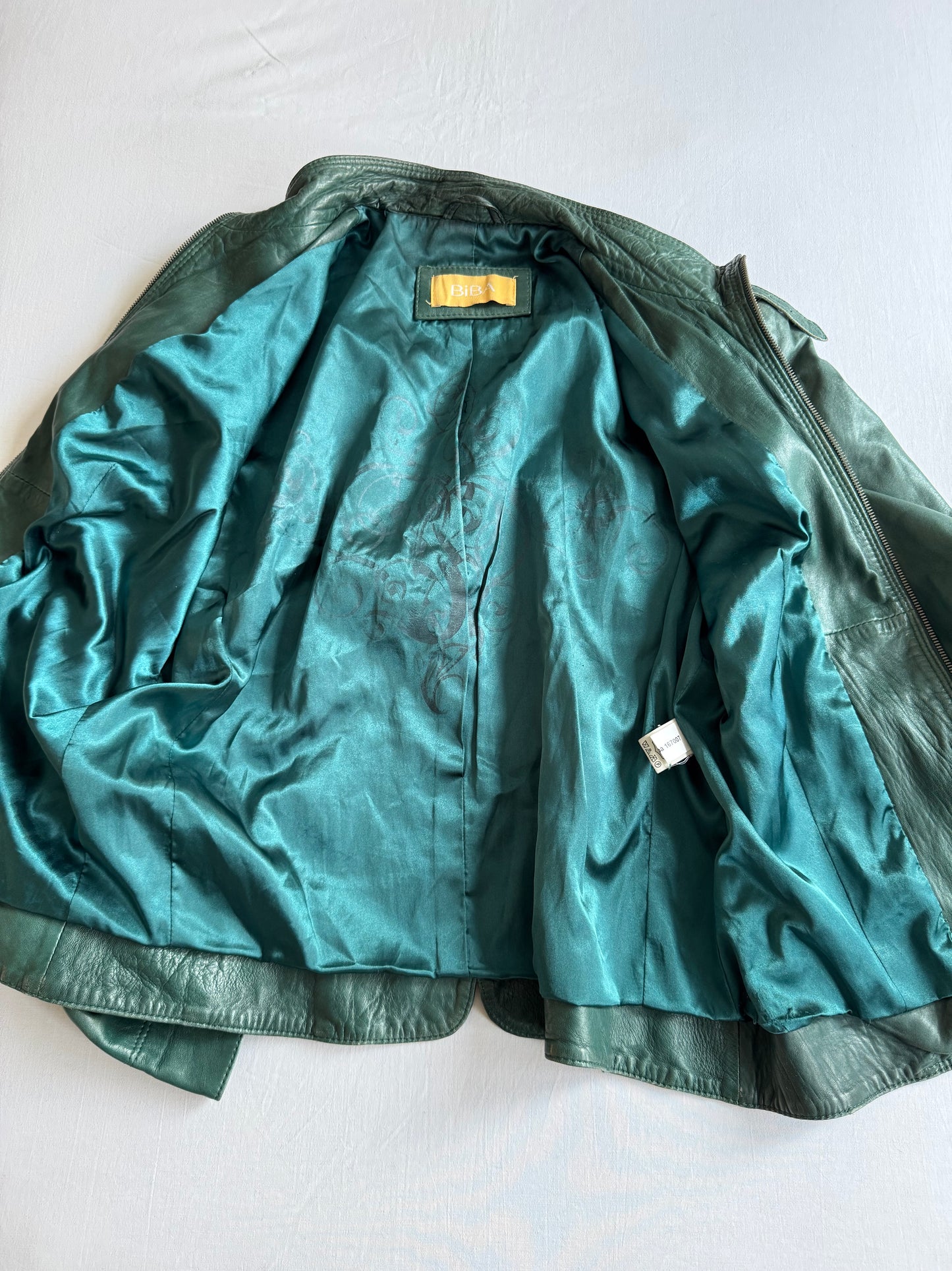 🏍️ Jachetă Biker Y2K din Piele de Miel Verde – EU 40 (L Damă)