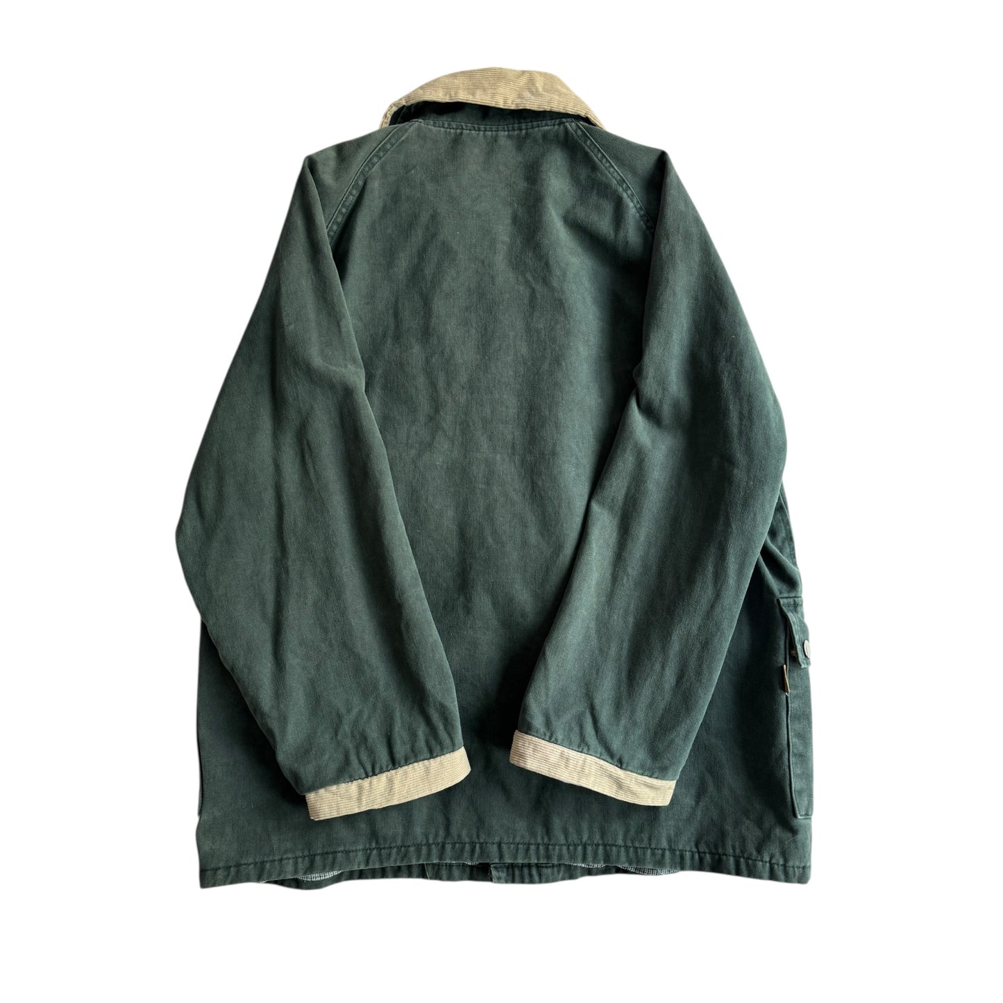 👨‍🚒 Jachetă Vintage Verde Închis din Bumbac cu Guler din Catifea Reiată – Marimea L Bărbați