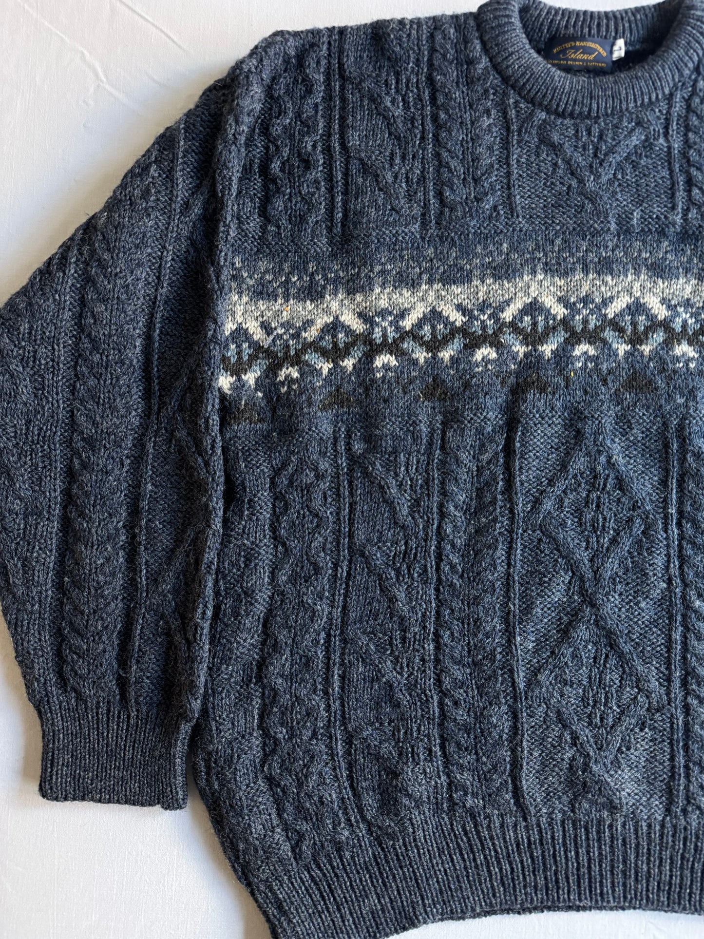 🧶 Pulover Vintage Tricot Gros Navy / Cable Knit (Mărime L)