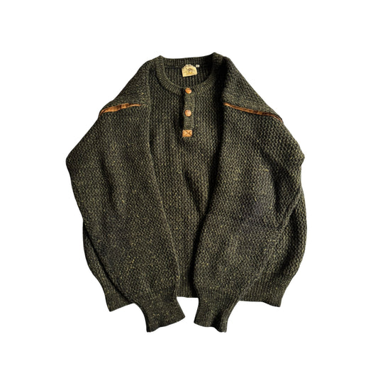 🐪 🧶 Pulover Vintage Bărbați Camel / Verde Închis din Lână – L