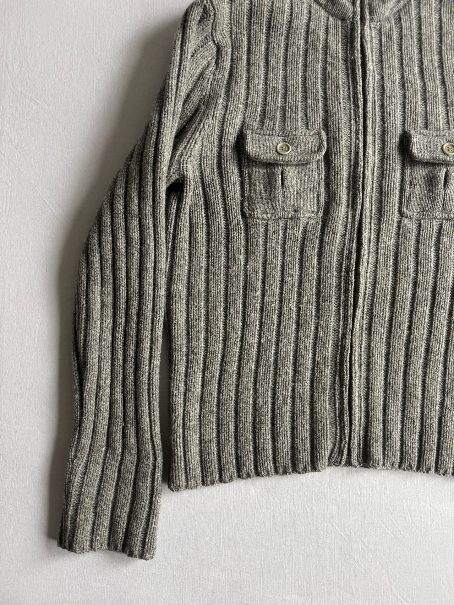 🧶 Cardigan Y2K Bărbați J.Crew Gri cu Fermoar din Lambswool – L