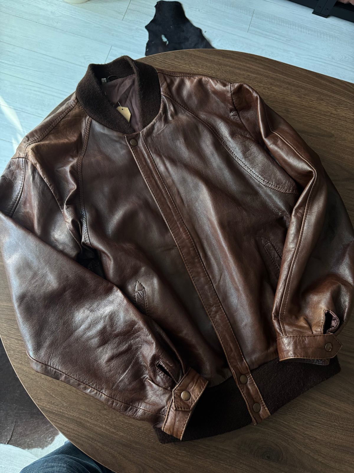 Geacă Bomber Vintage Maro Coniac Închis | L Bărbați