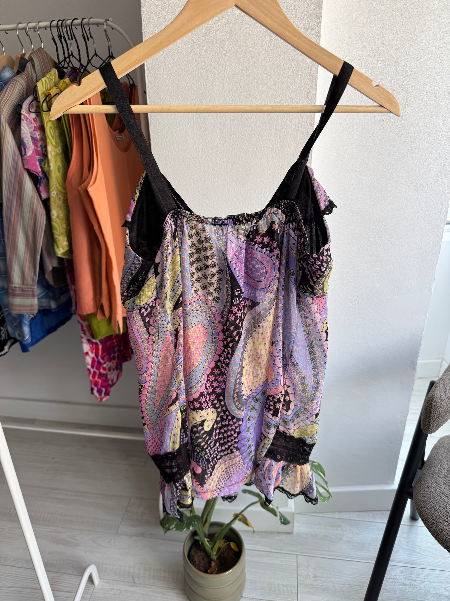 ✨ Cami Top Mesh Printed Y2K – L Damă