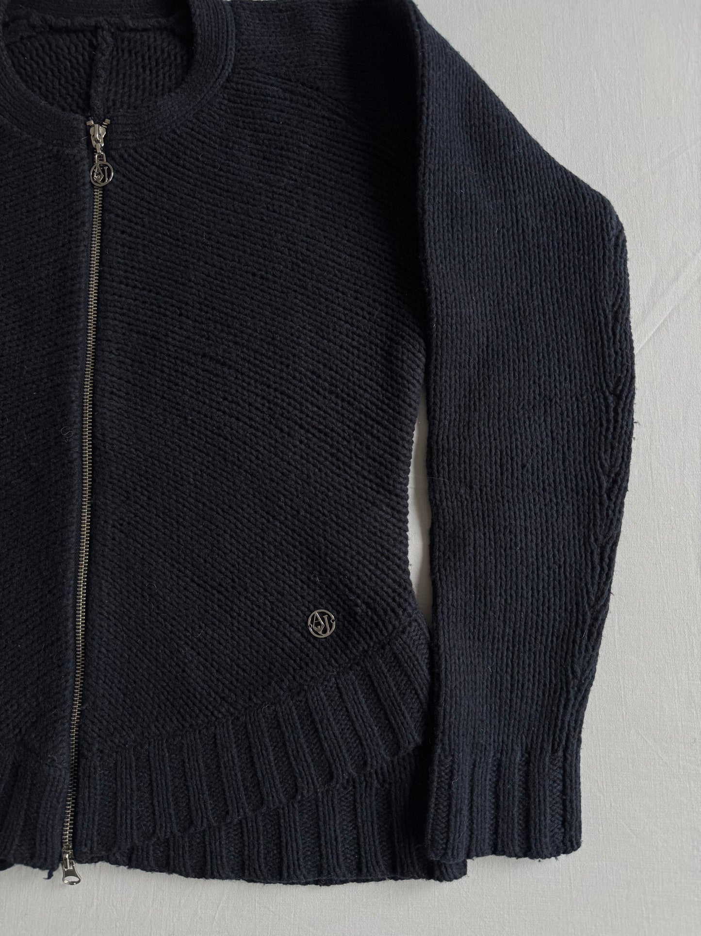 🧶 Cardigan Vintage Damă Armani Jeans Dark Navy din Lână și Bumbac – aprox. M /