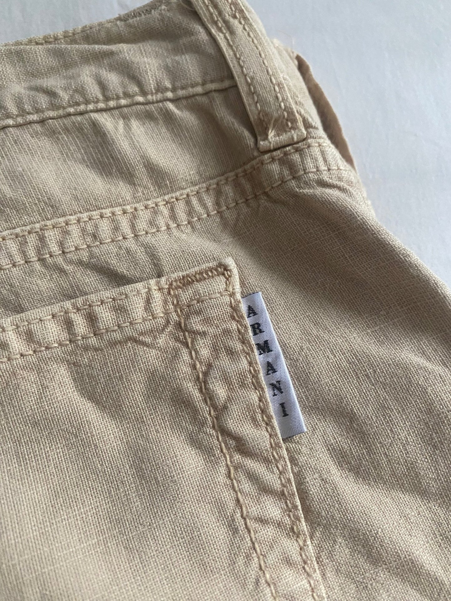 Armani Y2K – Pantaloni Crem din Bumbac și Cânepă - anbracaminte