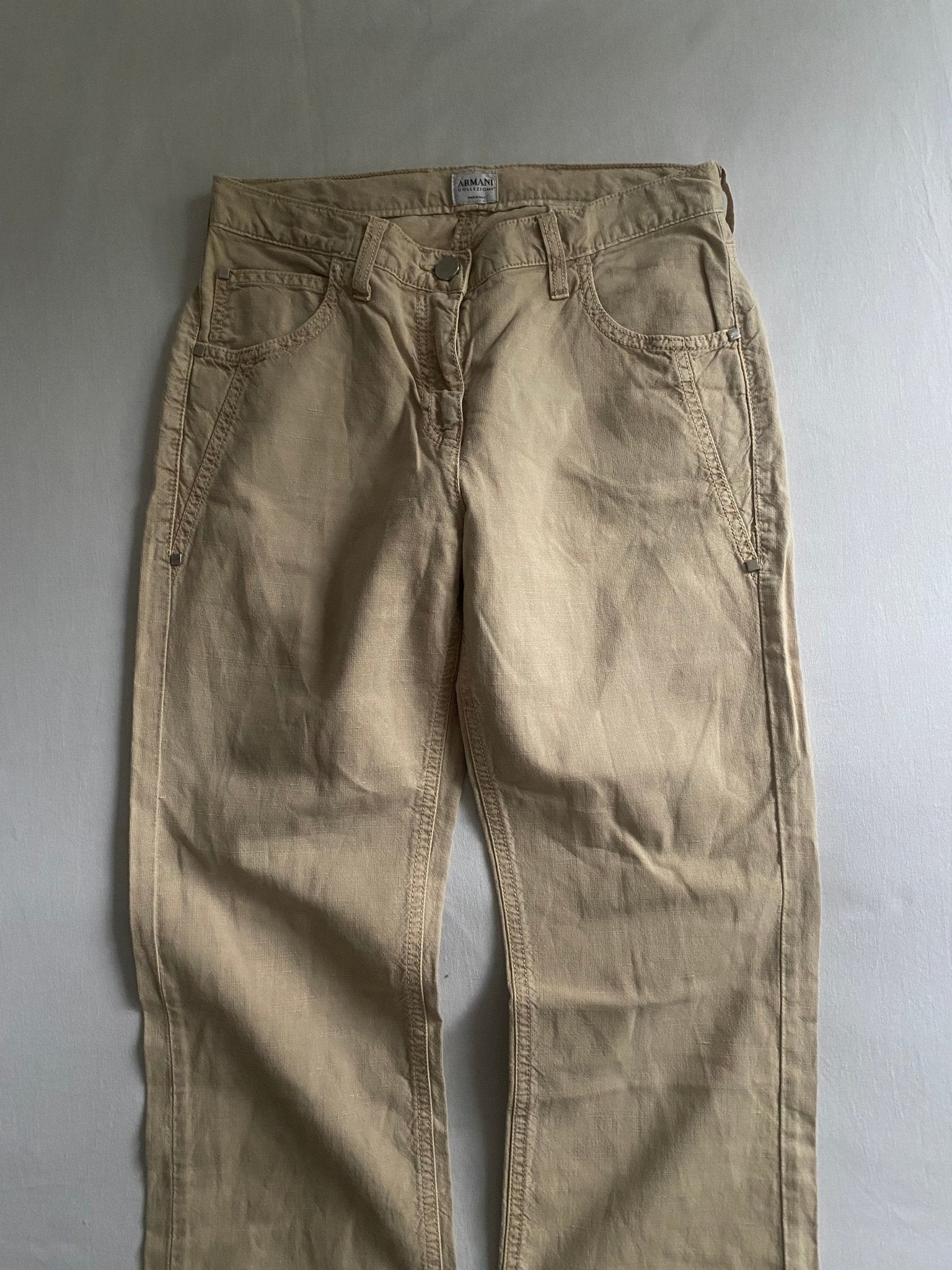 Armani Y2K – Pantaloni Crem din Bumbac și Cânepă - anbracaminte