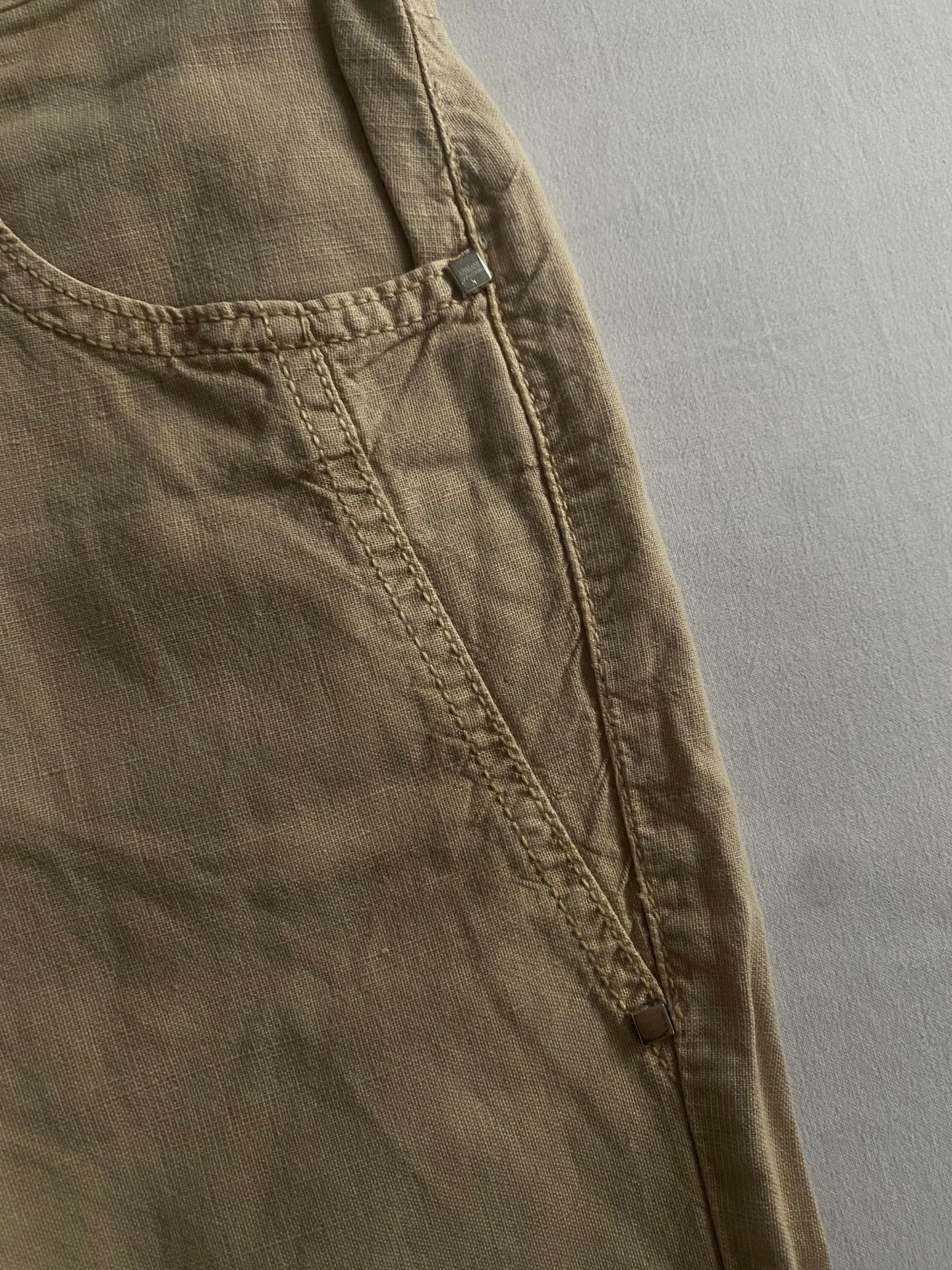 Armani Y2K – Pantaloni Crem din Bumbac și Cânepă - anbracaminte