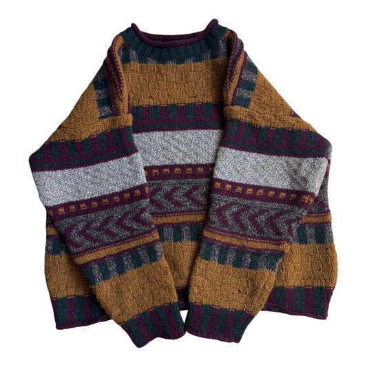 Benetton Pulover Lână Vintage Bărbați | Etnic Pattern | Cropped | M - anbracaminte