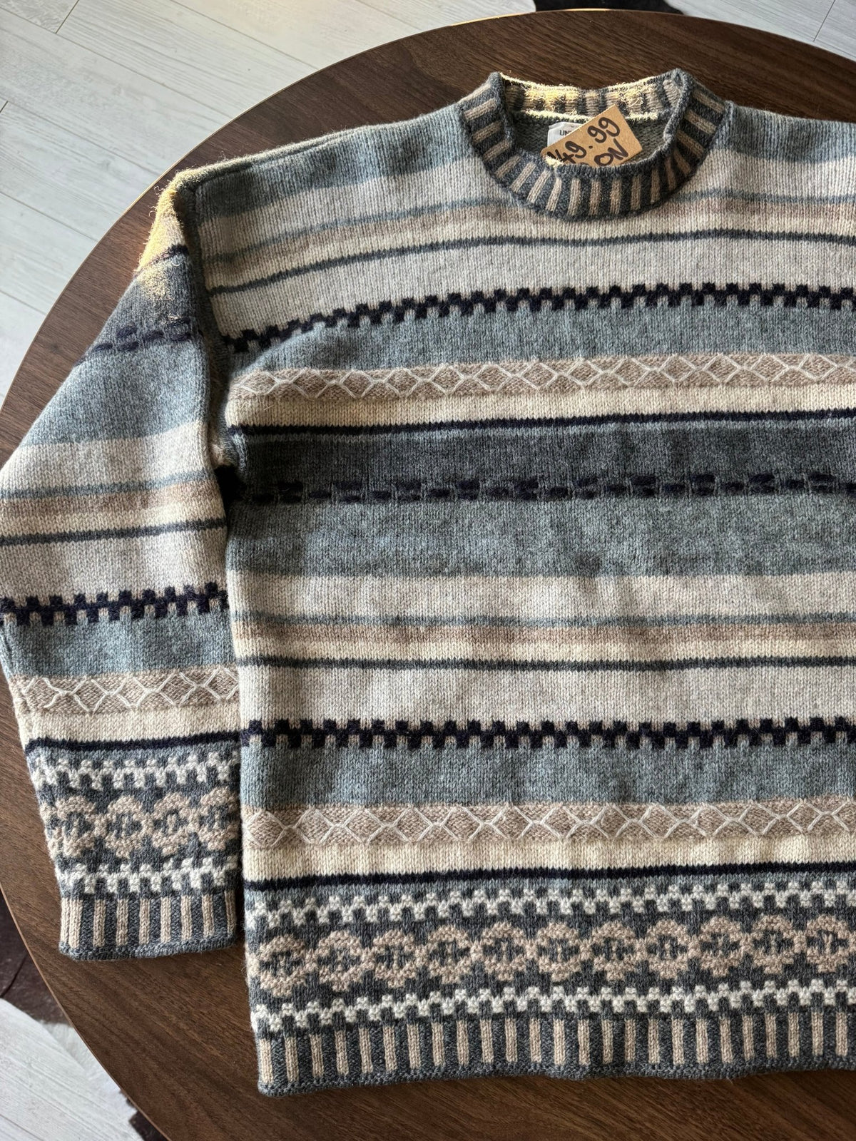 Benetton Pulover Lână Vintage Bărbați | Model Etnic | S - anbracaminte