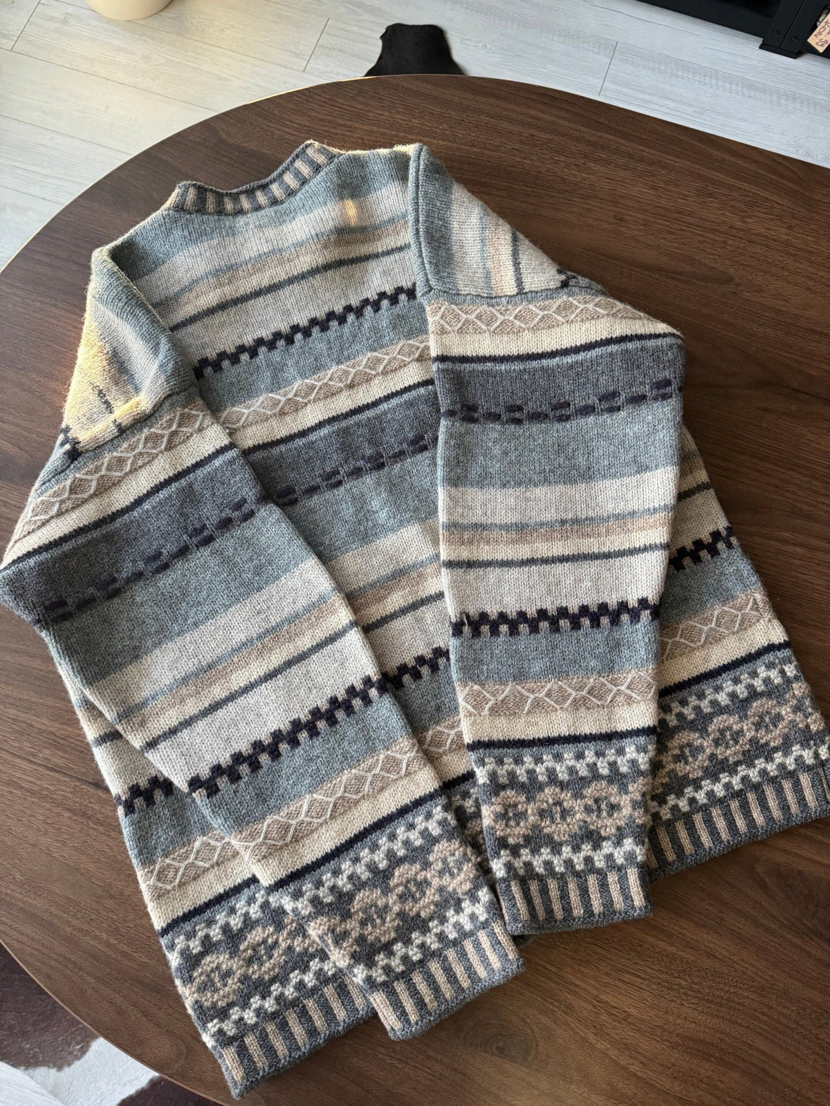 Benetton Pulover Lână Vintage Bărbați | Model Etnic | S - anbracaminte