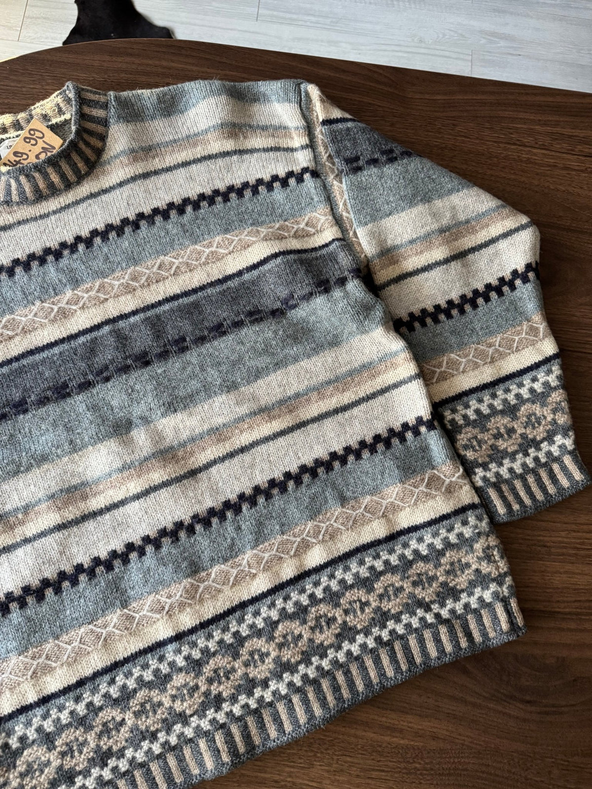 Benetton Pulover Lână Vintage Bărbați | Model Etnic | S - anbracaminte