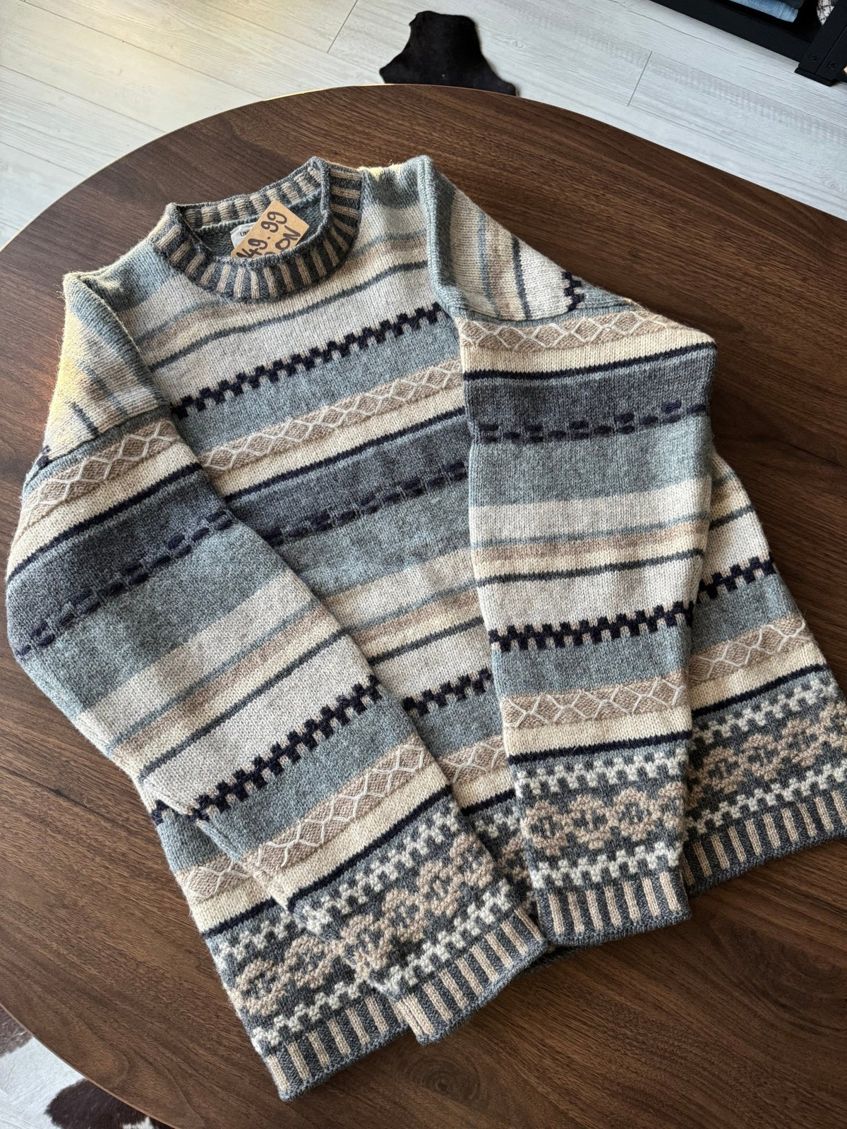 Benetton Pulover Lână Vintage Bărbați | Model Etnic | S - anbracaminte