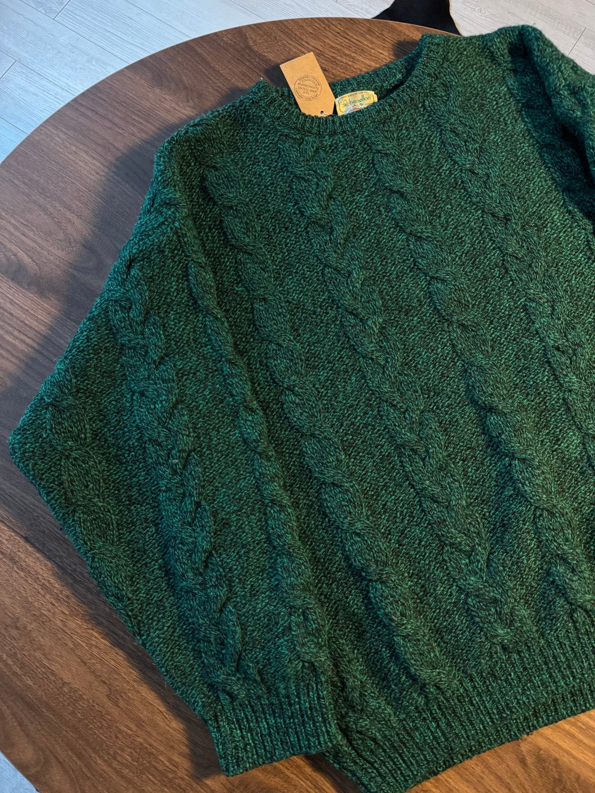 Benetton Pulover Verde Vintage Bărbați | Cable Knit | L - anbracaminte