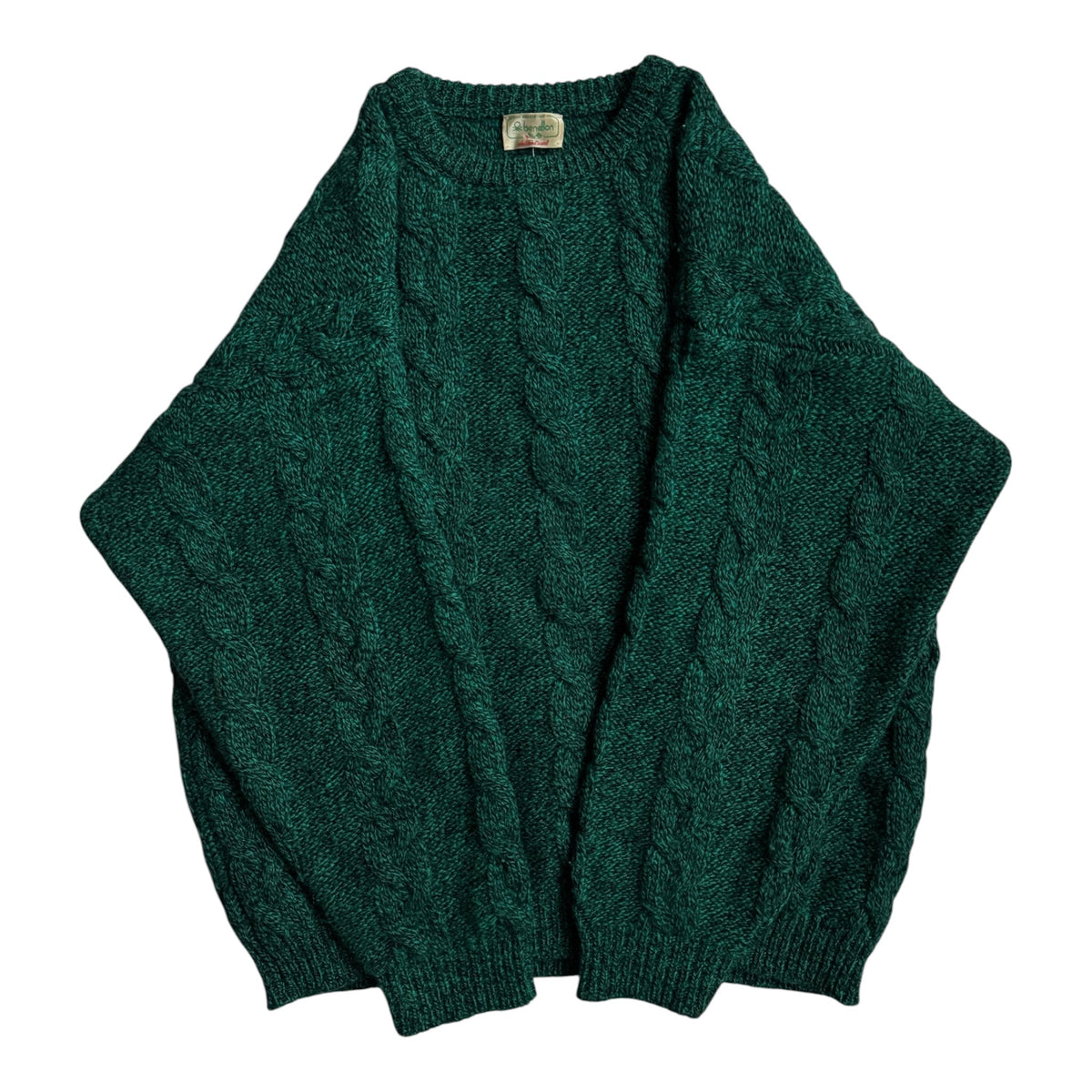 Benetton Pulover Verde Vintage Bărbați | Cable Knit | L - anbracaminte