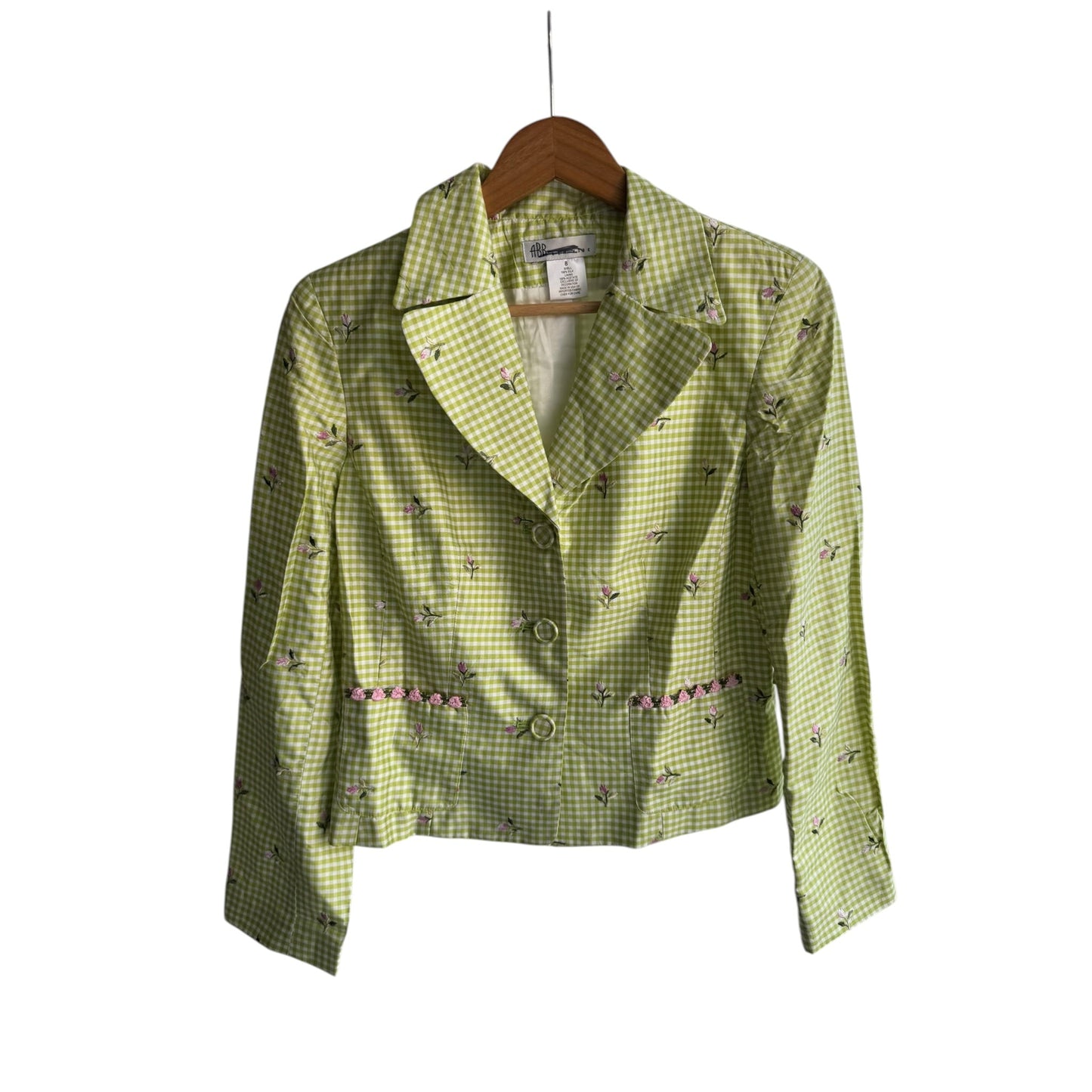 🌷 Blazer Vintage din Mătase în Carouri cu broderie Florală – Damă | US 8 / S - M | Made in USA - anbracaminte