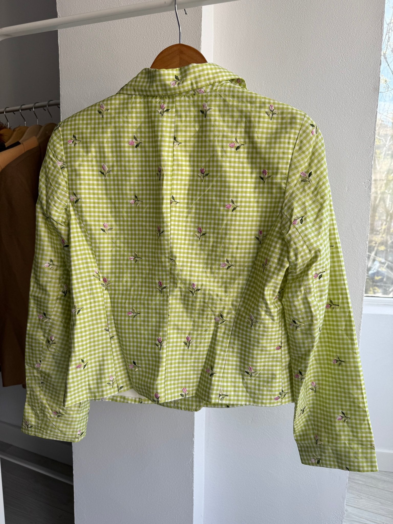 🌷 Blazer Vintage din Mătase în Carouri cu broderie Florală – Damă | US 8 / S - M | Made in USA - anbracaminte