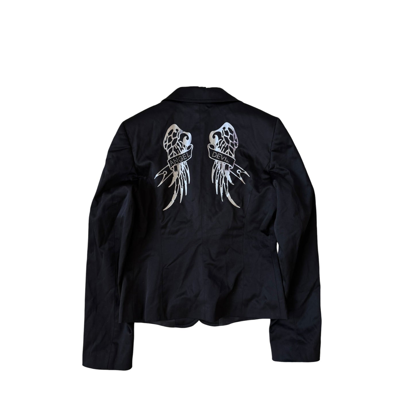 😇😈 Blazer Y2K Damă „Angel Devil” Negru cu Strass – S – Made in Italy (New with Tags) - anbracaminte