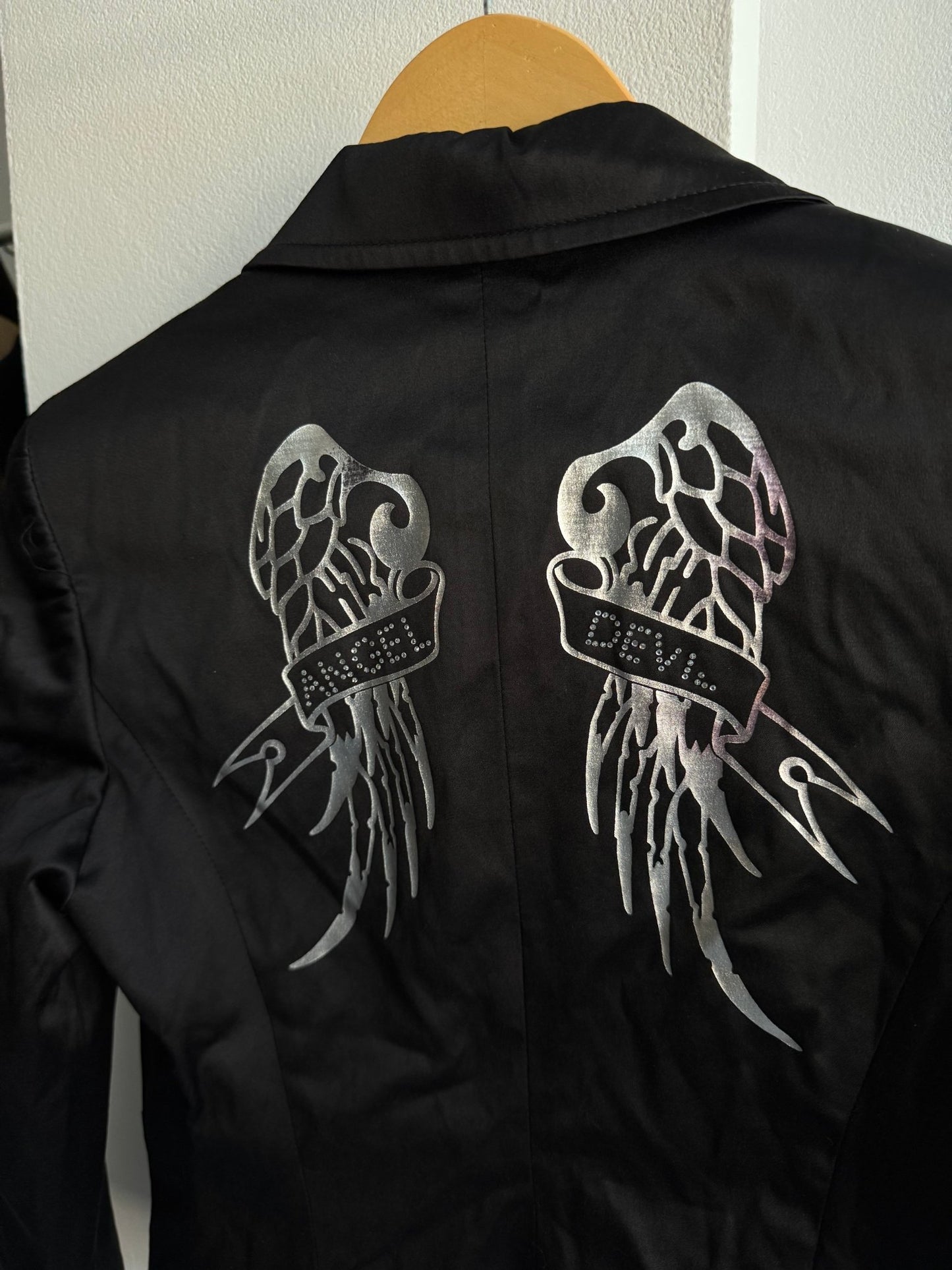 😇😈 Blazer Y2K Damă „Angel Devil” Negru cu Strass – S – Made in Italy (New with Tags) - anbracaminte