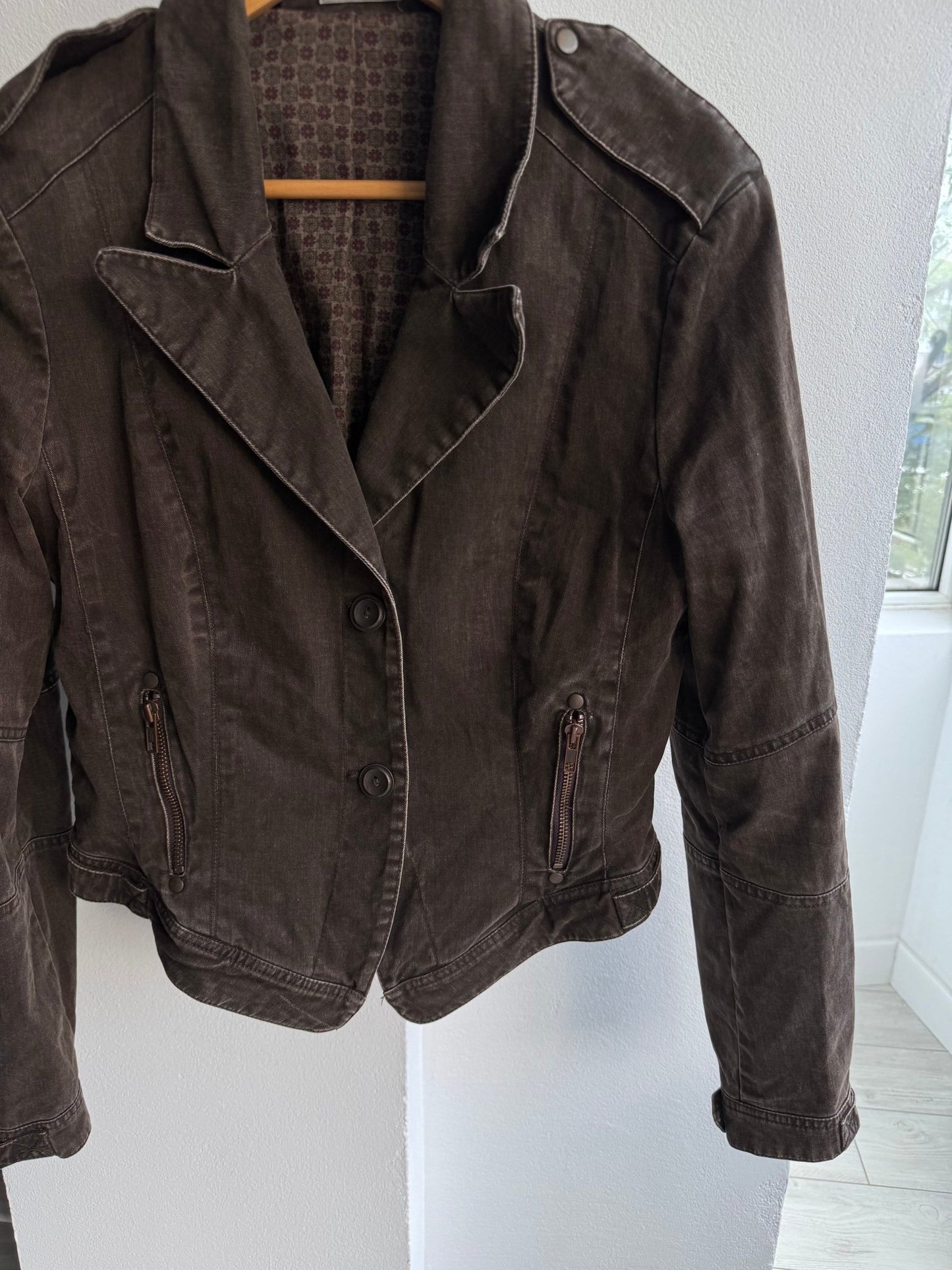🤎 Blazer Y2K Damă din Bumbac Maro Washed – IT 44 (M) - anbracaminte