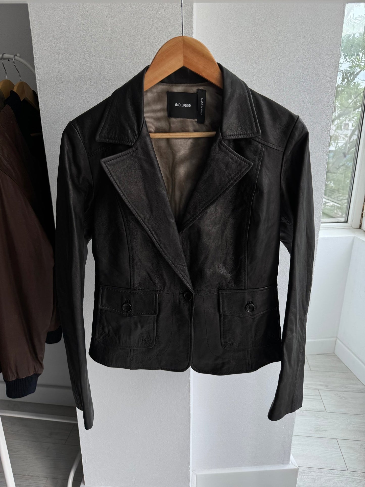 🖤 Blazer Y2K Damă din Piele Neagră – IT 42 (S) – Made in Italy - anbracaminte