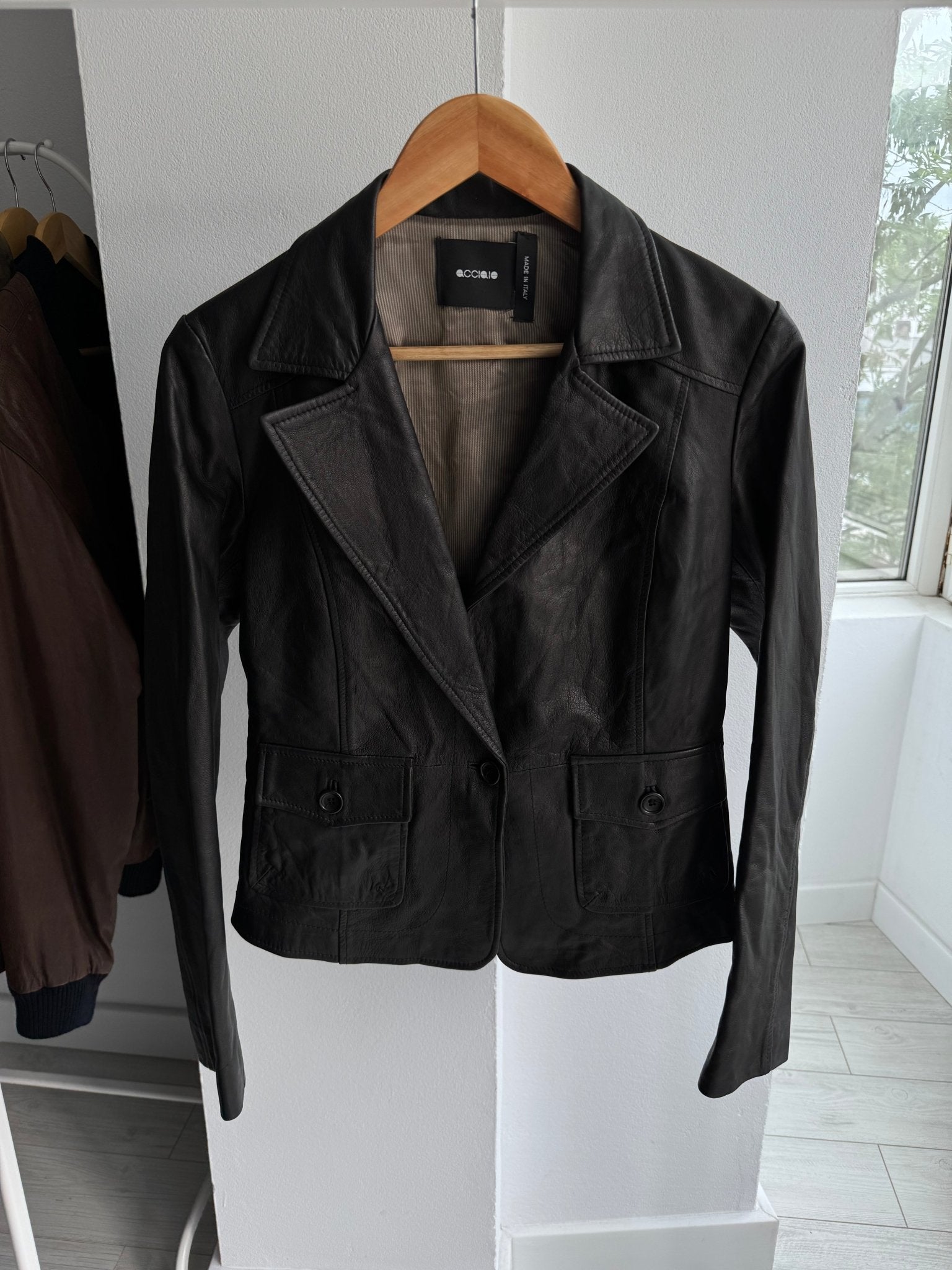 🖤 Blazer Y2K Damă din Piele Neagră – IT 42 (S) – Made in Italy - anbracaminte