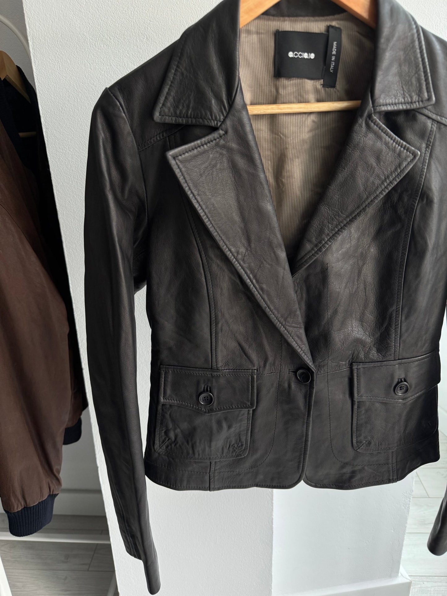 🖤 Blazer Y2K Damă din Piele Neagră – IT 42 (S) – Made in Italy - anbracaminte