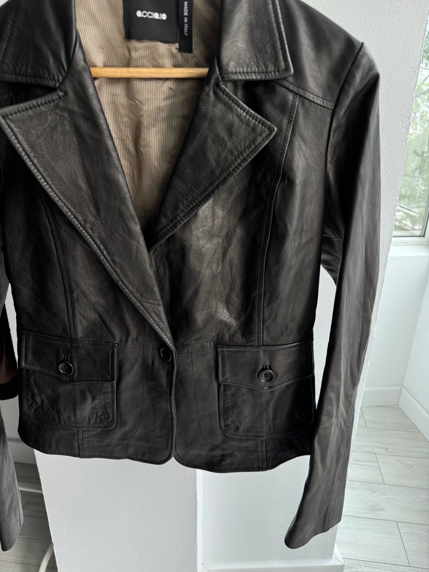 🖤 Blazer Y2K Damă din Piele Neagră – IT 42 (S) – Made in Italy - anbracaminte