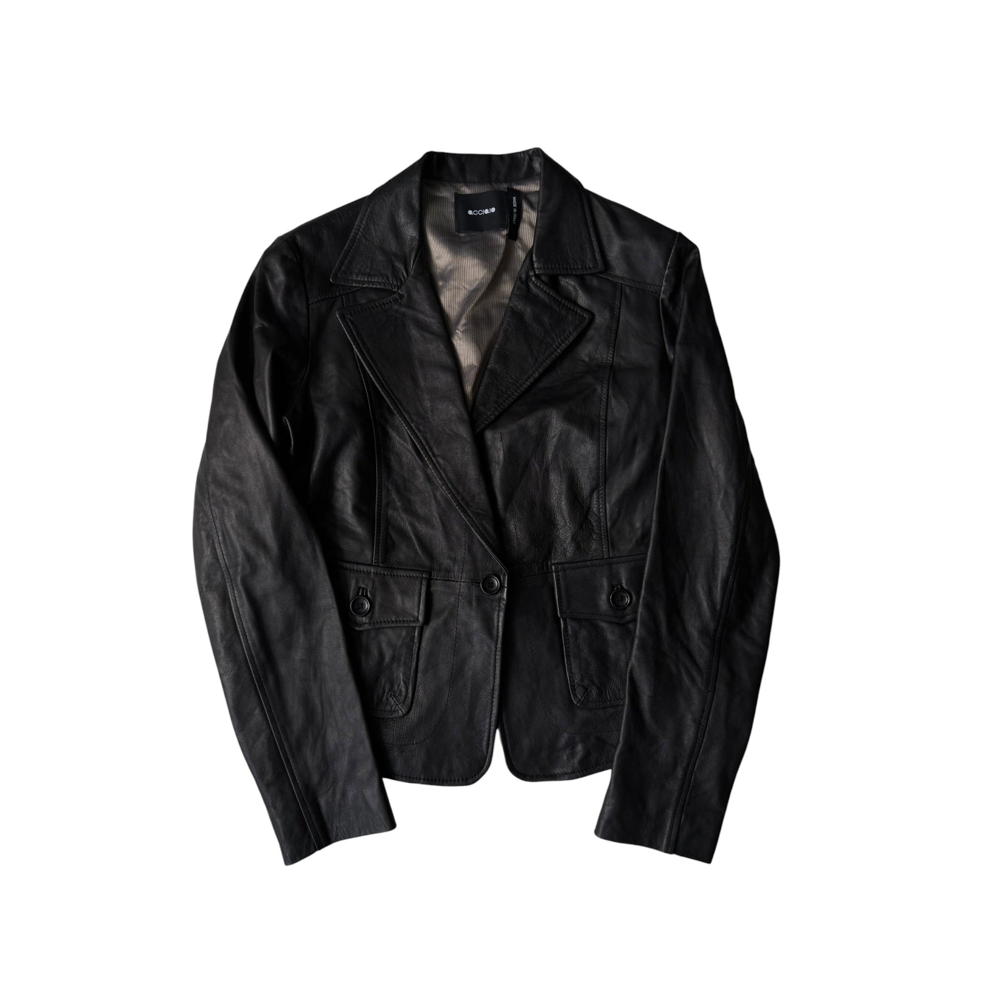 🖤 Blazer Y2K Damă din Piele Neagră – IT 42 (S) – Made in Italy - anbracaminte