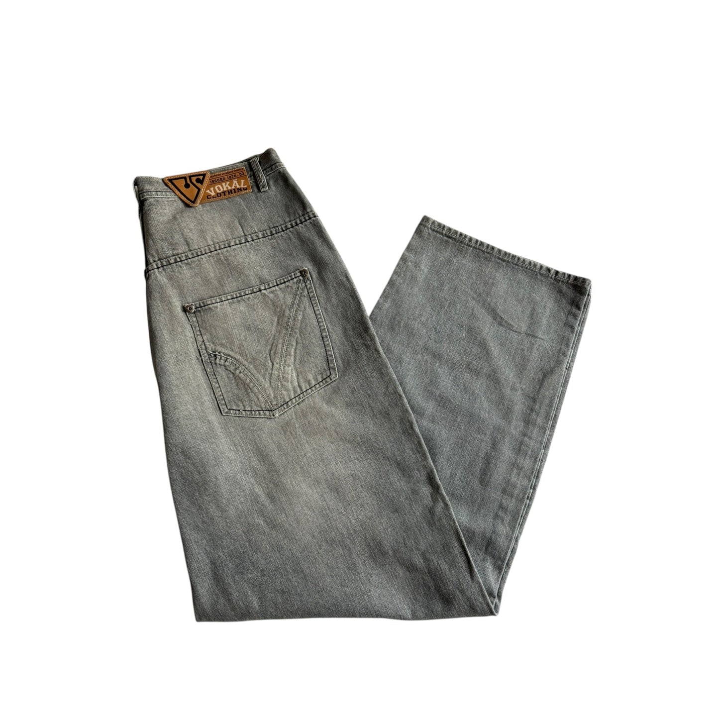 🎙️ Blugi Vokal Y2K Gri Brodați Baggy – Mărimea 38x34 - anbracaminte