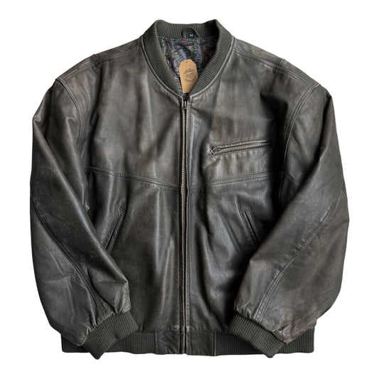 Bomber Piele Naturală Verde Vintage Bărbați | XL (54) - anbracaminte