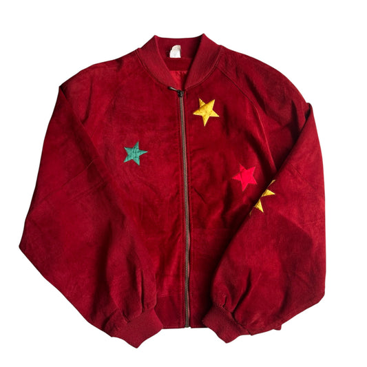 Bomber Piele Roșie Vintage Femei | Patchwork | M (38) - anbracaminte