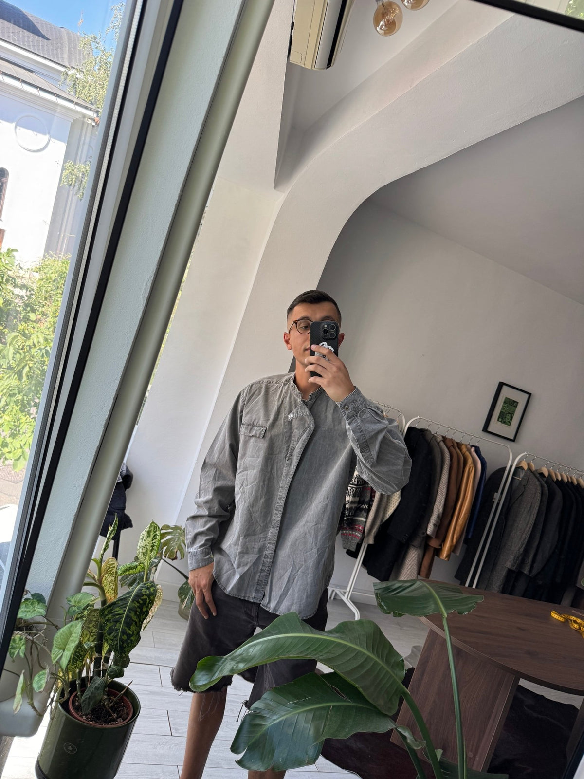 Cămașă Bumbac Gri Asimetrică Utility Style Vintage Anii '80 | L Bărbați (XL) - anbracaminte