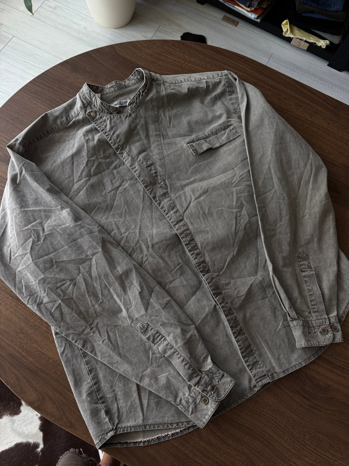 Cămașă Bumbac Gri Asimetrică Utility Style Vintage Anii '80 | L Bărbați (XL) - anbracaminte